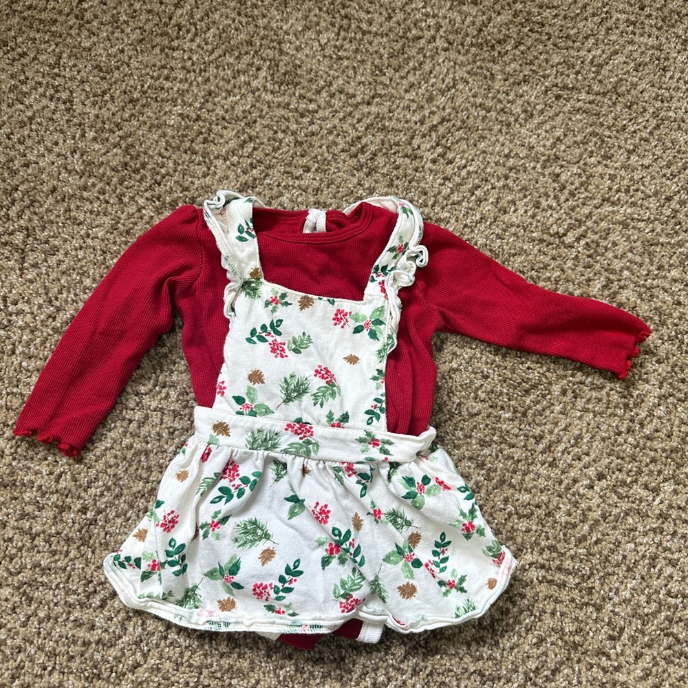 Holiday Baby Dress with Red Long Sleeve